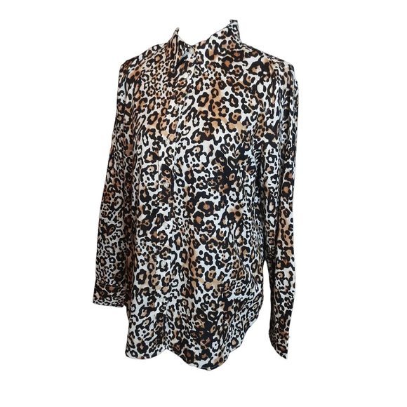 2/$35- Talbots Button Up Animal Print Blouse Women Size Medium - Picture 9 of 12